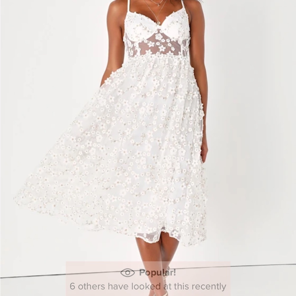 Lulu's White Floral Appliqué Midi Wedding Dress